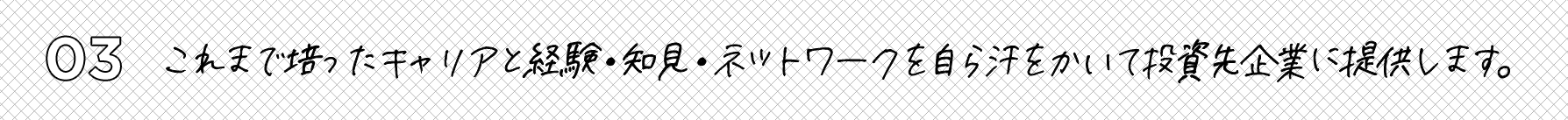 これまで培ったキャリアと経験・知見・ネットワークを自ら汗をかいて投資先企業に提供します。